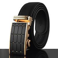 mens simple black leather alloy automatic buckle business waist belt w ...