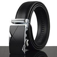 Men\'s Simple Black Genuine Leather Alloy Automatic Buckle Waist Belt Work / Casual /Party All Seasons