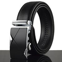 mens simple black genuine leather alloy automatic buckle waist belt wo ...