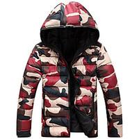 Men\'s Winter Large Size Casual Work Long Sleeve Camouflage Printed Turtleneck Zipper Cotton Warm Hooded Coat Jacket
