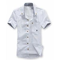 Men\'s Solid Casual Shirt, Cotton Blend Short Sleeve Black / Blue / Green / Pink / White