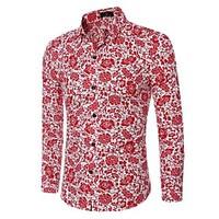 Men\'s Casual/Daily Simple Spring / Fall ShirtFloral Shirt Collar Long Sleeve Blue / Red Cotton Medium/hot sale