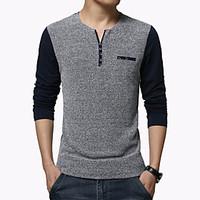 Men\'s Fashion Patchwork Round Collar Buttons Slim Fit Long-Sleeve T-Shirt, Cotton/Plus Size/Casual