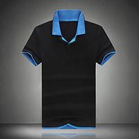 Men\'s Fashion Color Block Casual Slim Fit Lapel Cotton Short-Sleeve Polos