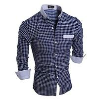 Men\'s Plaids Casual / Work Shirt, Cotton Long Sleeve Blue / Orange / White