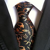 Men Wedding Cocktail Necktie At Work Black Yellow Flower Tie