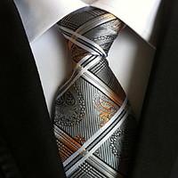 Men Wedding Cocktail Necktie At Work Gray White Pattern Tie