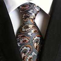 Men Wedding Cocktail Necktie At Work Gray Orange Tie