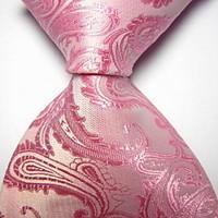 Men Wedding Cocktail Necktie At Work Pink White Flower Tie