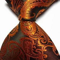 Men Wedding Cocktail Necktie At Work Black Gold Flower Tie