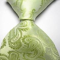 Men Wedding Cocktail Necktie At Work White Green Flower Tie