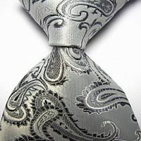 Men Wedding Cocktail Necktie At Work White Gray Flower Tie