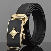 Men Fashion Automatic Buckle Genuine Leather Wide Belt, Work / Casual Gold / Silver