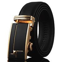 Men Business Automatic Buckle Black Leather Wide Belt, Work / Casual