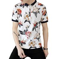 Men\'s Plus Size Casual/Daily Beach Street chic Active Summer Polo, Solid Floral Shirt Collar Short Sleeve Blue White Cotton Medium