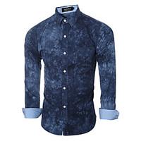 Men\'s Print Casual / Formal Shirt, Cotton Long Sleeve Blue / Gray