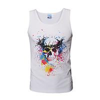 Men\'s Casual/Daily Beach Sports Boho Active Punk Gothic Spring Summer Tank Top, Print V Neck Sleeveless White Cotton Thin