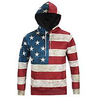 Men\'s Print Casual / Sport Hoodie, Cotton / Polyester Long Sleeve American Flag Printed Funny 3D Hoodie