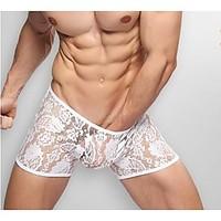 mens sexy lace transparent gauze waist sexy boxer underwear