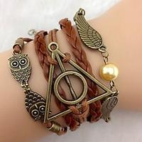 mens women couples leather bracelet leather owl wings feather brown je ...