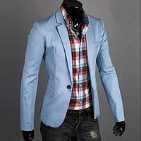 Men\'s Solid Casual Blazer, Cotton Long Sleeve Black / Blue / Green / White