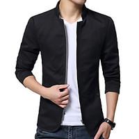 Men\'s Long Sleeve Casual / Work / Formal / Plus Sizes Jacket, Cotton / Polyester Solid Black / Blue / Yellow