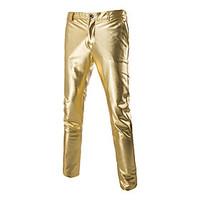 mens slim shiny gold foil costumes casual trousers cotton spandex blac ...