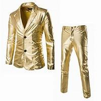 Men\'s Luxury Slim Fabrics Bronzing Wedding Suits, Cotton / Polyester Long Sleeve Black / Gold / Silver