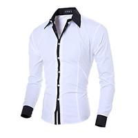 mens casual long sleeved shirt slim spell color shirt cotton polyester ...