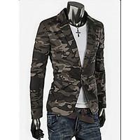 Men\'s Camouflage Casual Blazer, Cotton Long Sleeve Green / Gray