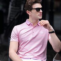 Men\'s Plus Size Casual/Daily Work Simple Summer Polo, Striped Shirt Collar Short Sleeve Blue Red White Gray Cotton Spandex Medium