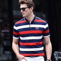 Men\'s Plus Size Casual/Daily Beach Simple Summer Polo, Striped Shirt Collar Short Sleeve Red White Green Yellow Cotton Spandex Medium