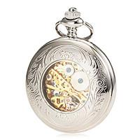 Men\'s Mechanical Hollow Cover Silver Alloy Pocket Watch Cool Watch Unique Watch Fashion Watch