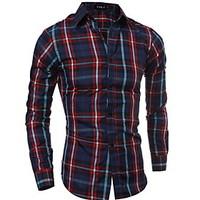Men\'s Plaids Casual Shirt, Cotton Long Sleeve Brown / Red