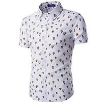 Men\'s Casual/Daily Simple Summer ShirtGeometric Shirt Collar Short Sleeve Blue / White Cotton Thin