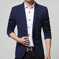Men\'s Solid Casual / Work Blazer, Cotton / Acrylic / Nylon Long Sleeve Black / Blue / Red / Beige 916304