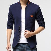 Men\'s Color Block Casual / Work Blazer, Cotton / Acrylic / Nylon Long Sleeve Black / Blue / Gray 916306