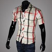 mens plaids casual shirt cotton blend short sleeve blue brown green re ...