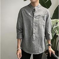 mens going out vintage shirt striped round neck sleeve cotton