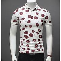 mens officecareer simple polo print shirt collar short sleeve cotton