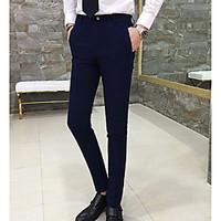 Men\'s High Rise Micro-elastic Jeans Business Pants, Simple Slim Solid