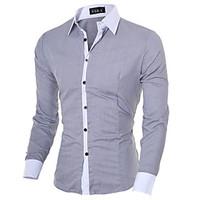 Men\'s Solid / Patchwork Casual / Work / Formal Shirt, Cotton / Polyester Long Sleeve Black / Blue / Pink / White / Gray