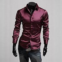 Men\'s Solid Casual / Work / Formal / Plus Sizes Shirt, Silk / Cotton Blend / Elastic / Satin Long Sleeve Black / Purple / Red