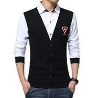 Men\'s Fashion Slim Fake Two Long Sleeved ShirtCotton / Spandex Long Sleeve Black / Blue / Red / White / Gray