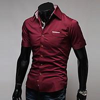 mens solid casual work formal shirt cotton cotton blend short sleeve b ...