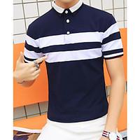 Men\'s Casual/Daily Simple T-shirt, Striped Shirt Collar Short Sleeve Cotton