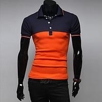 mens short sleeve polo cotton casual sport patchwork