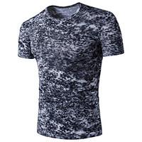 Men\'s Going out Casual/Daily Simple Active Summer T-shirt, Striped Galaxy Shirt Collar Short Sleeve Cotton Rayon Thin