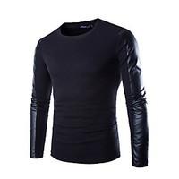 Men T-Shirt Long Sleeved T-Shirt And Slim Leather Stitching Shirt