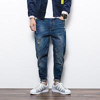 mens harem jeans pants casualdaily simple solid mid rise zipper cotton ...